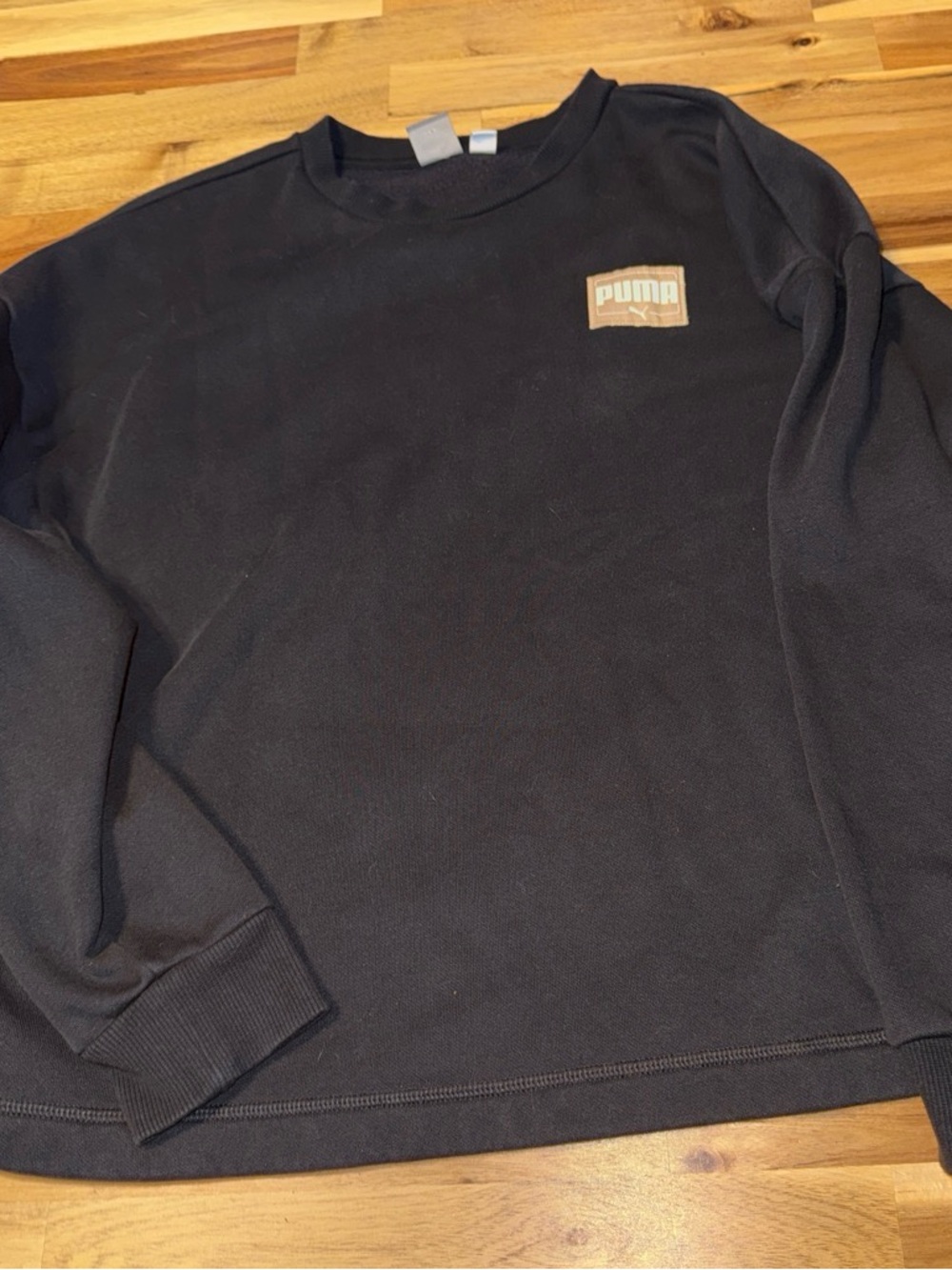 Puma Men's Black Crewneck Sweatshirt with Tan Logo Patch